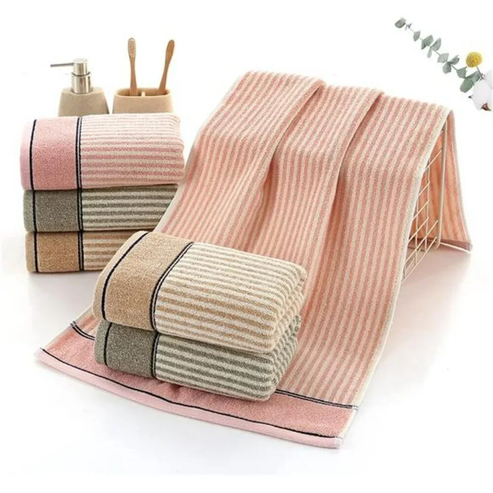 Cotton hand towels set of 2 soft absorbent striped bathroom kitchen spa decor